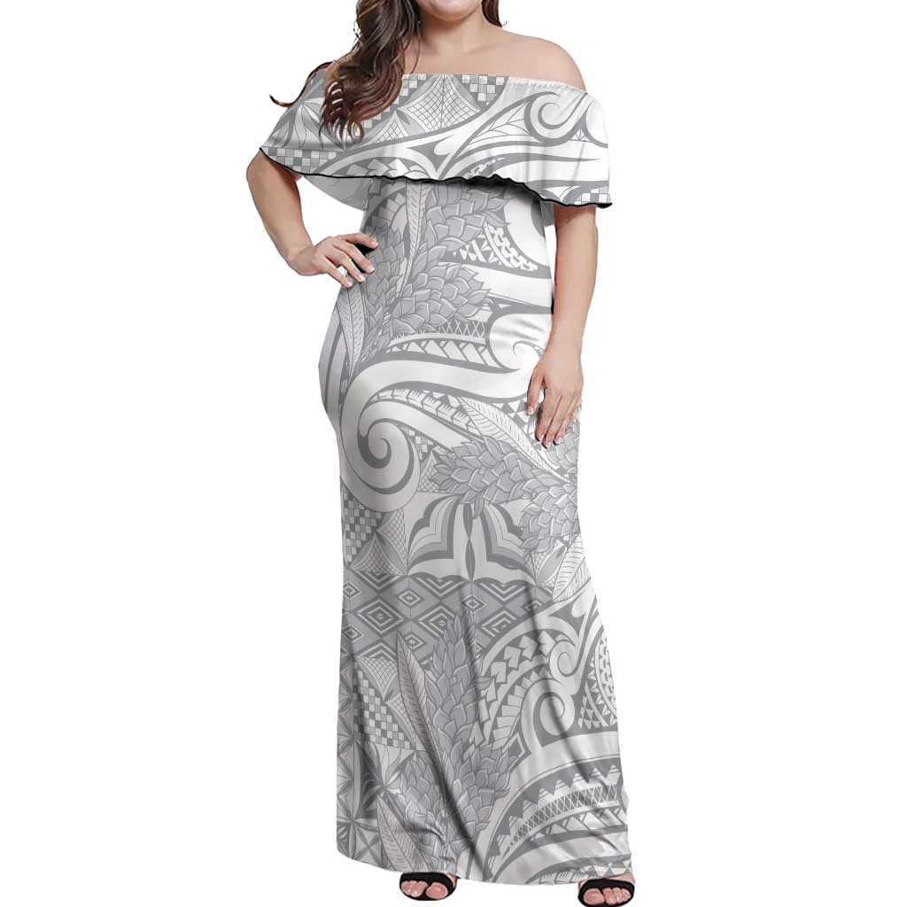 Lotu Tamaiti Samoa Siapo Off Shoulder Maxi Dress White Sunday With Teuila Torch Ginger LT9 Women White - Polynesian Pride