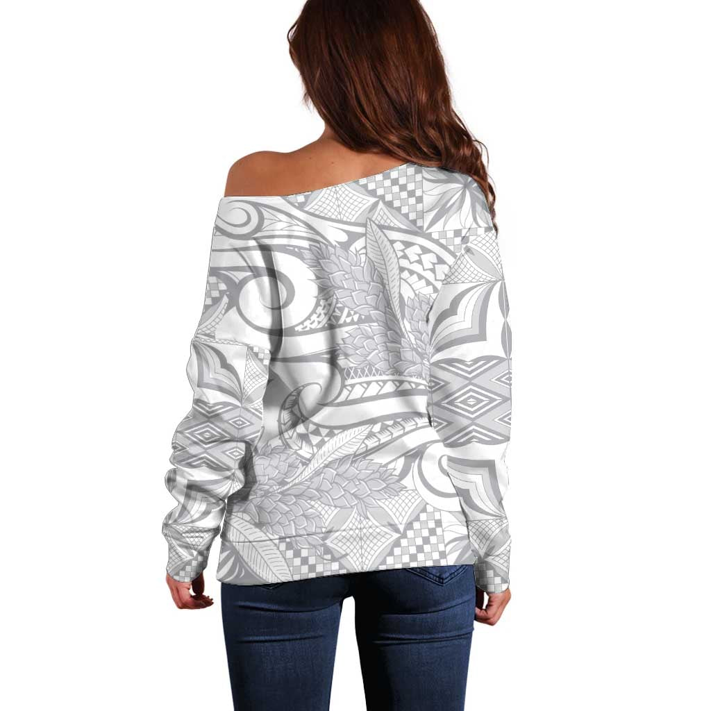 Lotu Tamaiti Samoa Siapo Off Shoulder Sweater White Sunday With Teuila Torch Ginger LT9 - Polynesian Pride