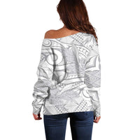 Lotu Tamaiti Samoa Siapo Off Shoulder Sweater White Sunday With Teuila Torch Ginger LT9 - Polynesian Pride