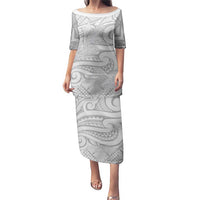 Lotu Tamaiti Samoa Siapo Puletasi White Sunday With Teuila Torch Ginger LT9 Long Dress White - Polynesian Pride