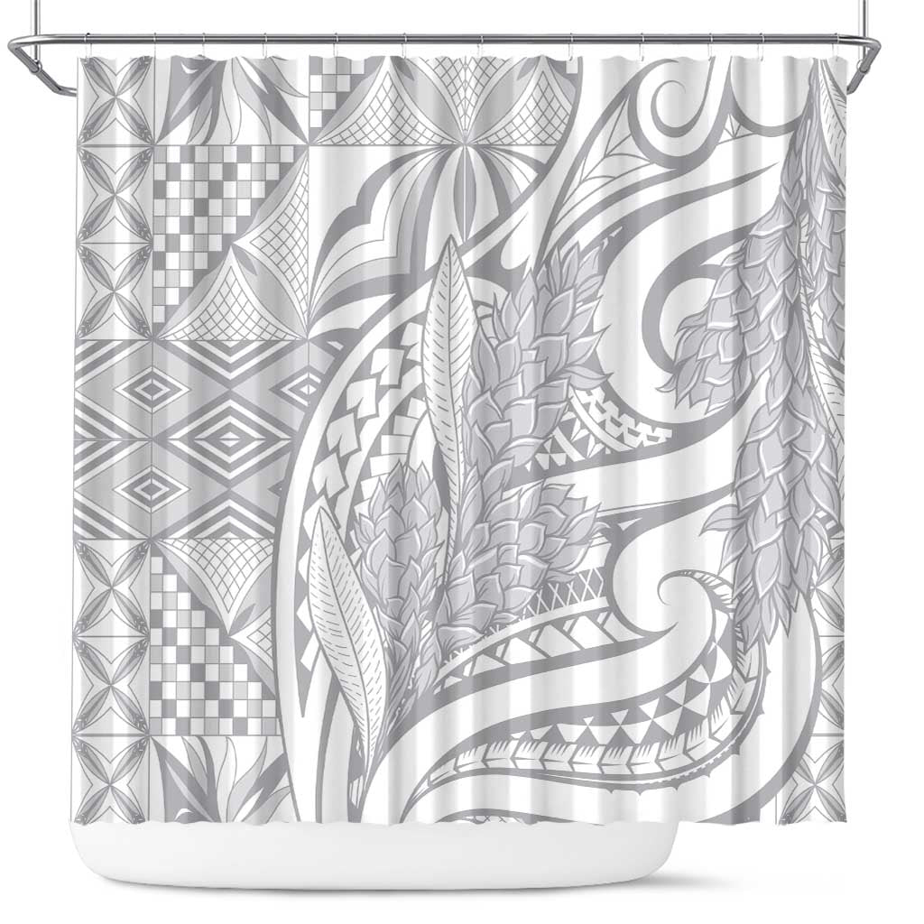 Lotu Tamaiti Samoa Siapo Shower Curtain White Sunday With Teuila Torch Ginger LT9 White - Polynesian Pride