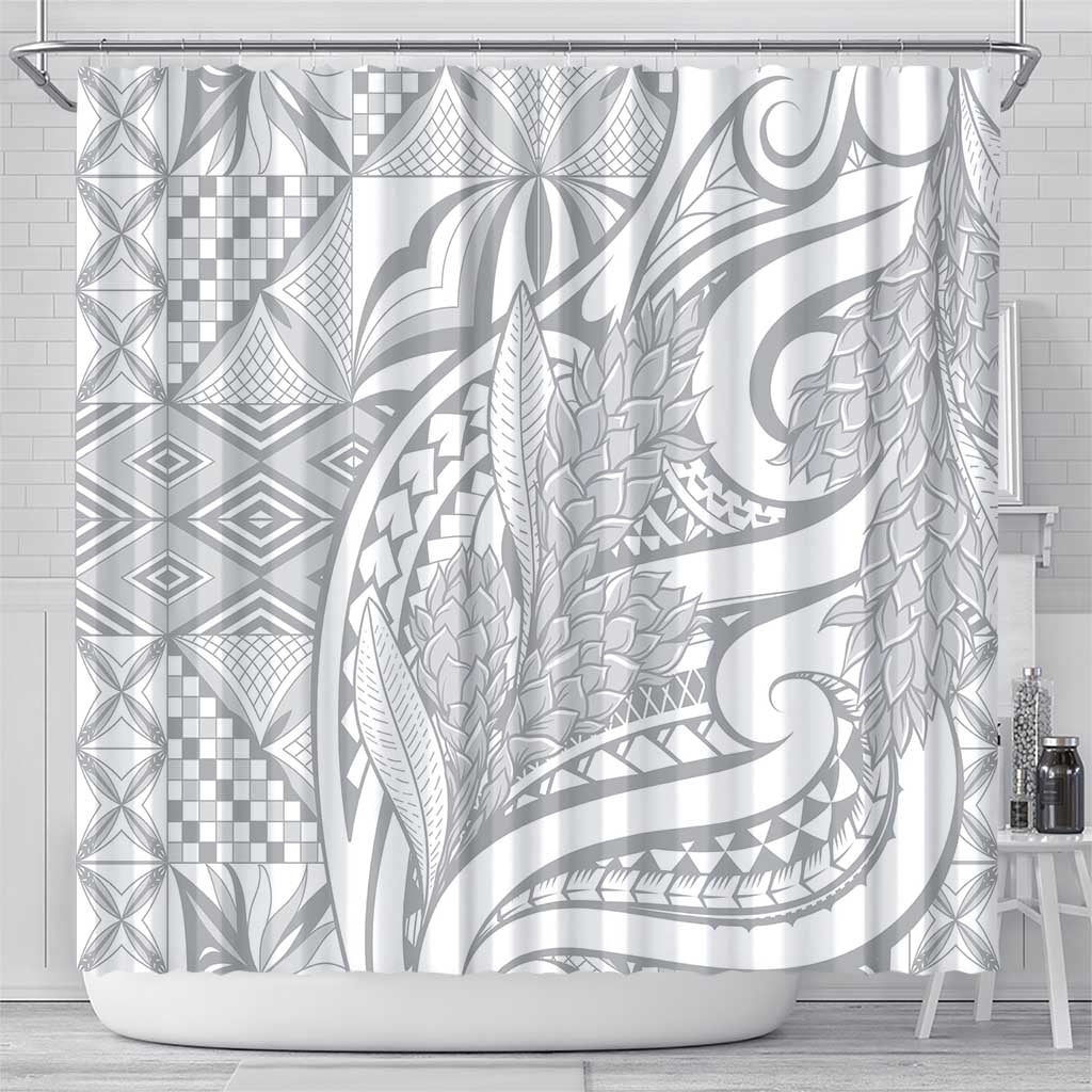 Lotu Tamaiti Samoa Siapo Shower Curtain White Sunday With Teuila Torch Ginger LT9 - Polynesian Pride