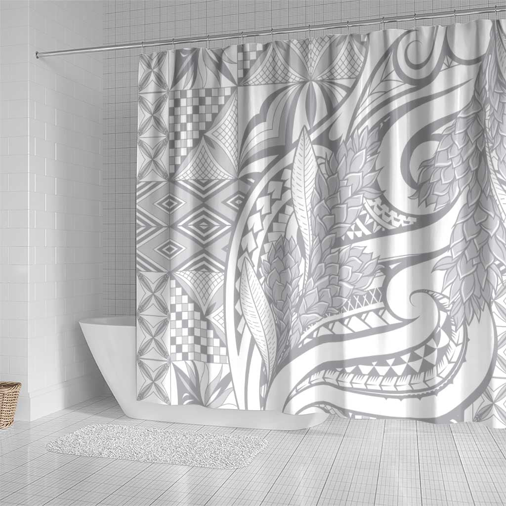 Lotu Tamaiti Samoa Siapo Shower Curtain White Sunday With Teuila Torch Ginger LT9 - Polynesian Pride