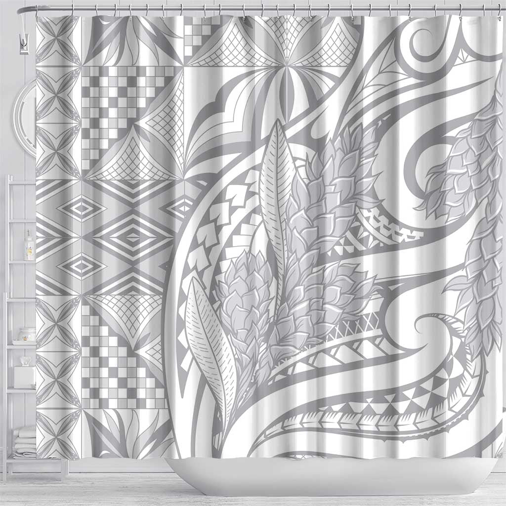 Lotu Tamaiti Samoa Siapo Shower Curtain White Sunday With Teuila Torch Ginger LT9 - Polynesian Pride
