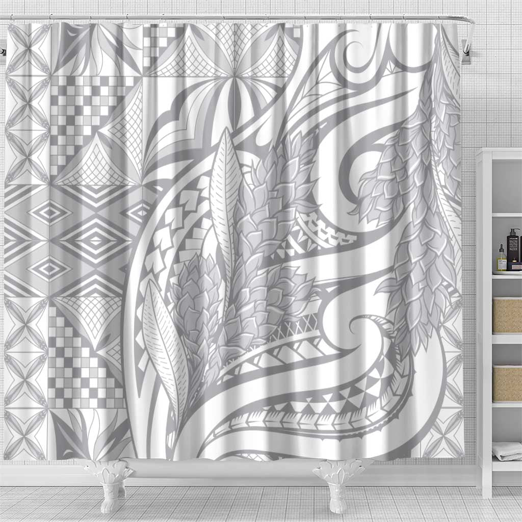 Lotu Tamaiti Samoa Siapo Shower Curtain White Sunday With Teuila Torch Ginger LT9 - Polynesian Pride