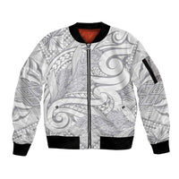 Lotu Tamaiti Samoa Siapo Sleeve Zip Bomber Jacket White Sunday With Teuila Torch Ginger LT9 Unisex White - Polynesian Pride