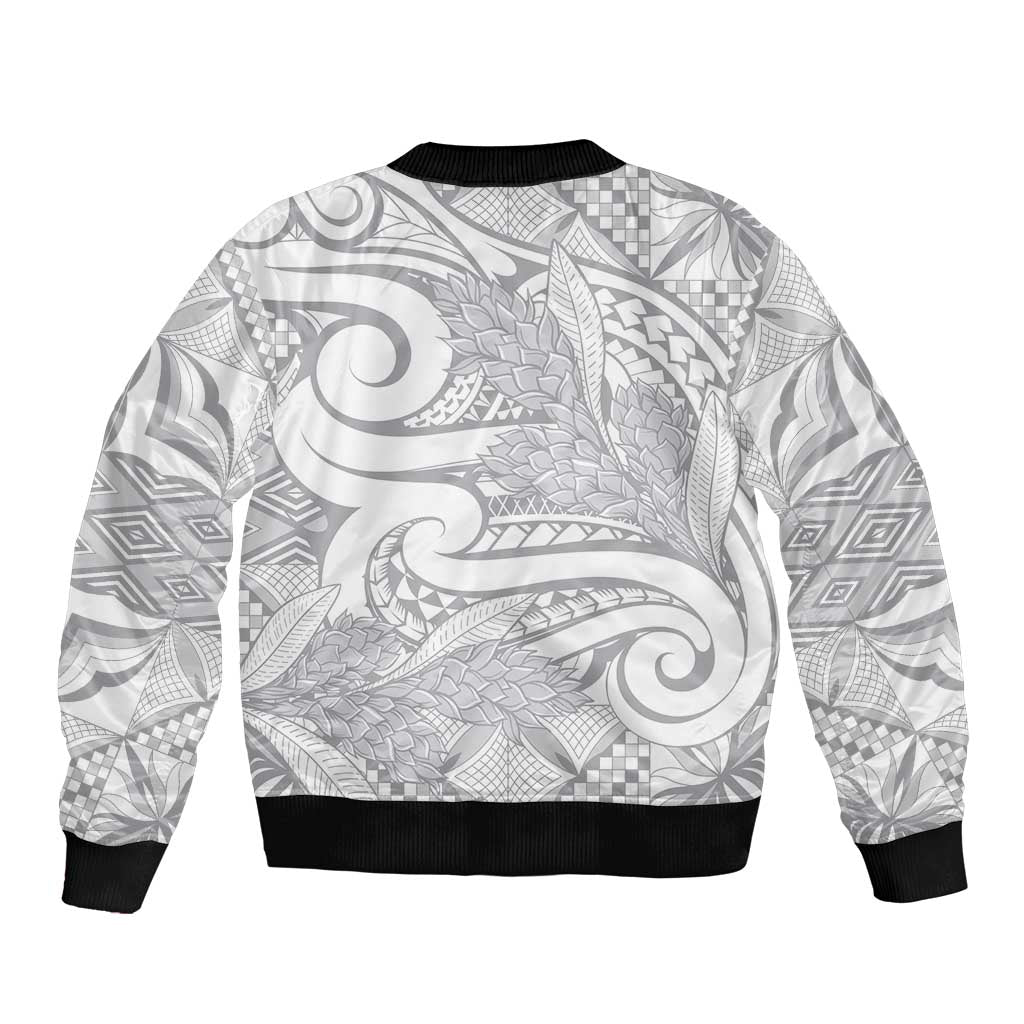 Lotu Tamaiti Samoa Siapo Sleeve Zip Bomber Jacket White Sunday With Teuila Torch Ginger LT9 - Polynesian Pride