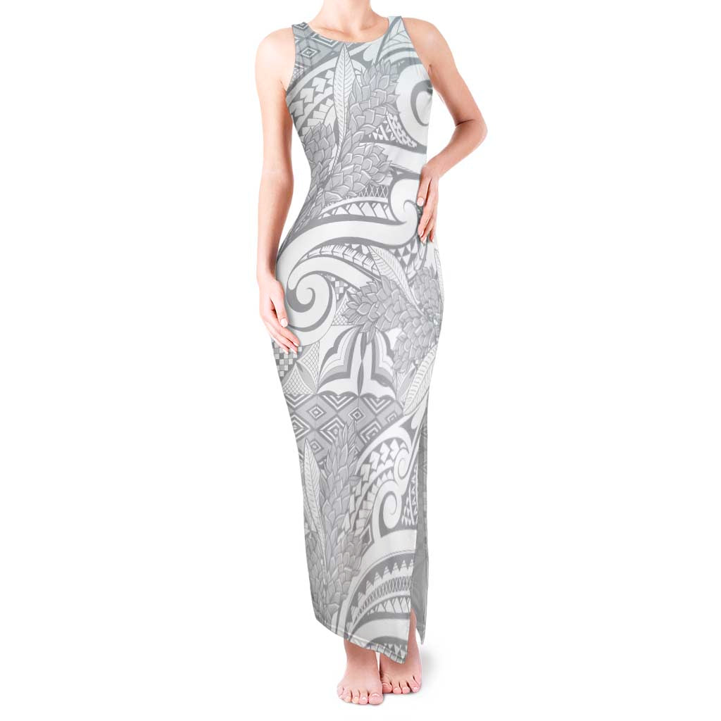 Lotu Tamaiti Samoa Siapo Tank Maxi Dress White Sunday With Teuila Torch Ginger LT9 Women White - Polynesian Pride