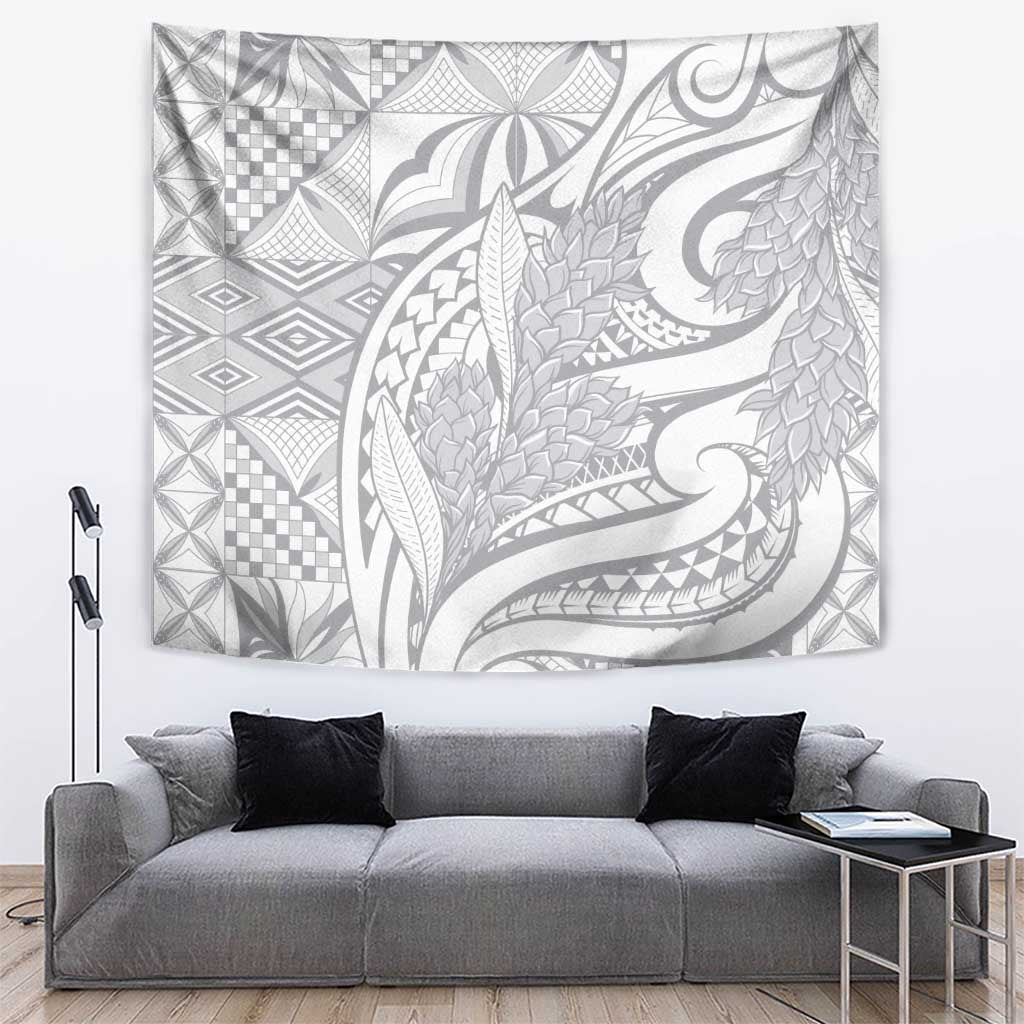 Lotu Tamaiti Samoa Siapo Tapestry White Sunday With Teuila Torch Ginger LT9 White - Polynesian Pride