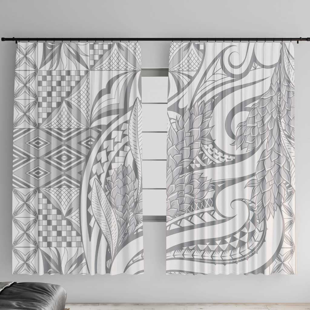 Lotu Tamaiti Samoa Siapo Window Curtain White Sunday With Teuila Torch Ginger LT9 With Hooks White - Polynesian Pride