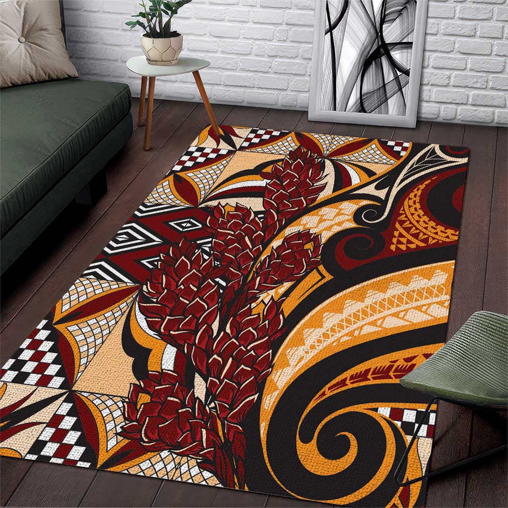 Vintage Samoa Siapo Area Rug With Teuila Torch Ginger LT9 Art - Polynesian Pride