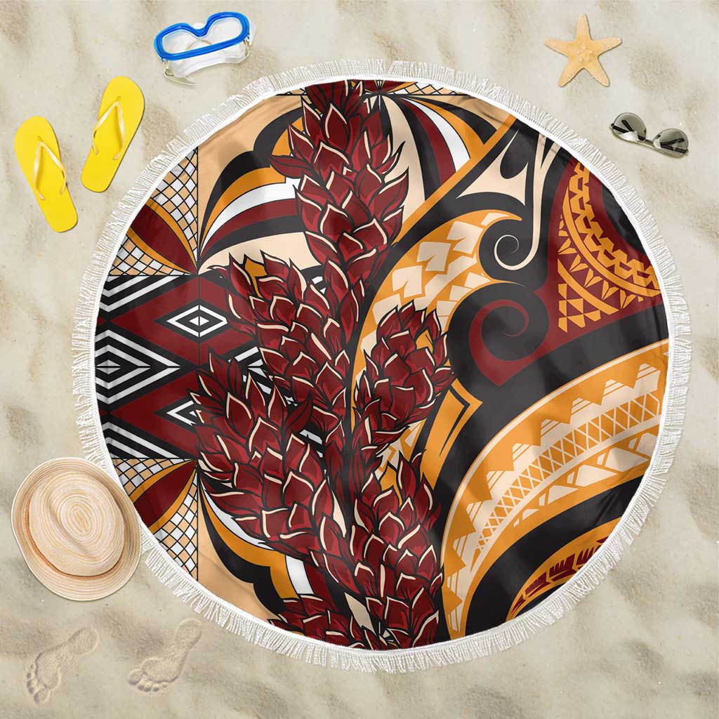 Vintage Samoa Siapo Beach Blanket With Teuila Torch Ginger LT9 One Size 150cm Art - Polynesian Pride