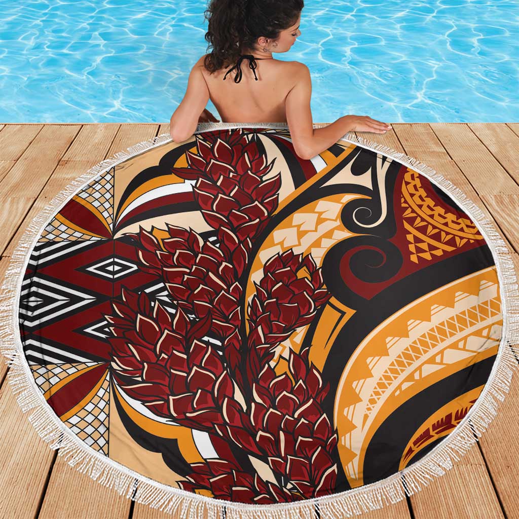 Vintage Samoa Siapo Beach Blanket With Teuila Torch Ginger LT9 - Polynesian Pride