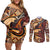 Vintage Samoa Siapo Couples Matching Off Shoulder Short Dress and Long Sleeve Button Shirt With Teuila Torch Ginger