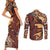 Vintage Samoa Siapo Couples Matching Short Sleeve Bodycon Dress and Long Sleeve Button Shirt With Teuila Torch Ginger