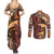 Vintage Samoa Siapo Couples Matching Summer Maxi Dress and Long Sleeve Button Shirt With Teuila Torch Ginger