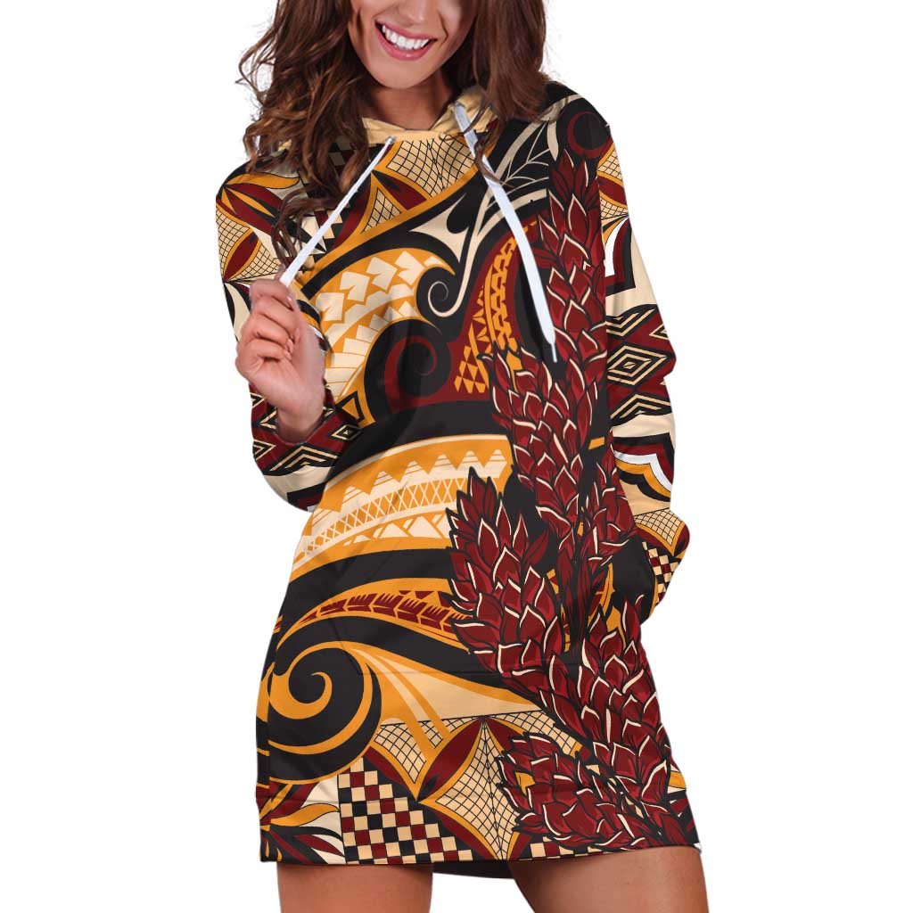 Vintage Samoa Siapo Hoodie Dress With Teuila Torch Ginger LT9 Art - Polynesian Pride