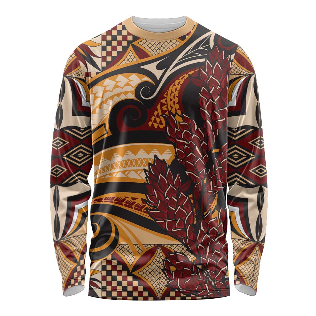 Vintage Samoa Siapo Long Sleeve Shirt With Teuila Torch Ginger LT9 Unisex Art - Polynesian Pride