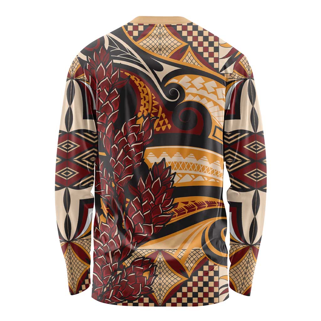 Vintage Samoa Siapo Long Sleeve Shirt With Teuila Torch Ginger LT9 - Polynesian Pride