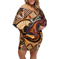 Vintage Samoa Siapo Off Shoulder Short Dress With Teuila Torch Ginger LT9 Women Art - Polynesian Pride