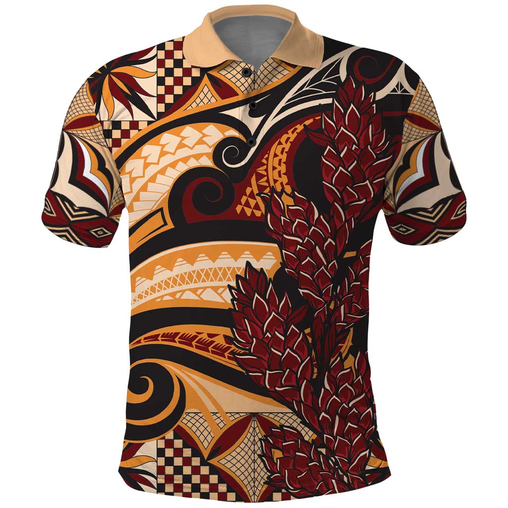 Vintage Samoa Siapo Polo Shirt With Teuila Torch Ginger LT9 Art - Polynesian Pride