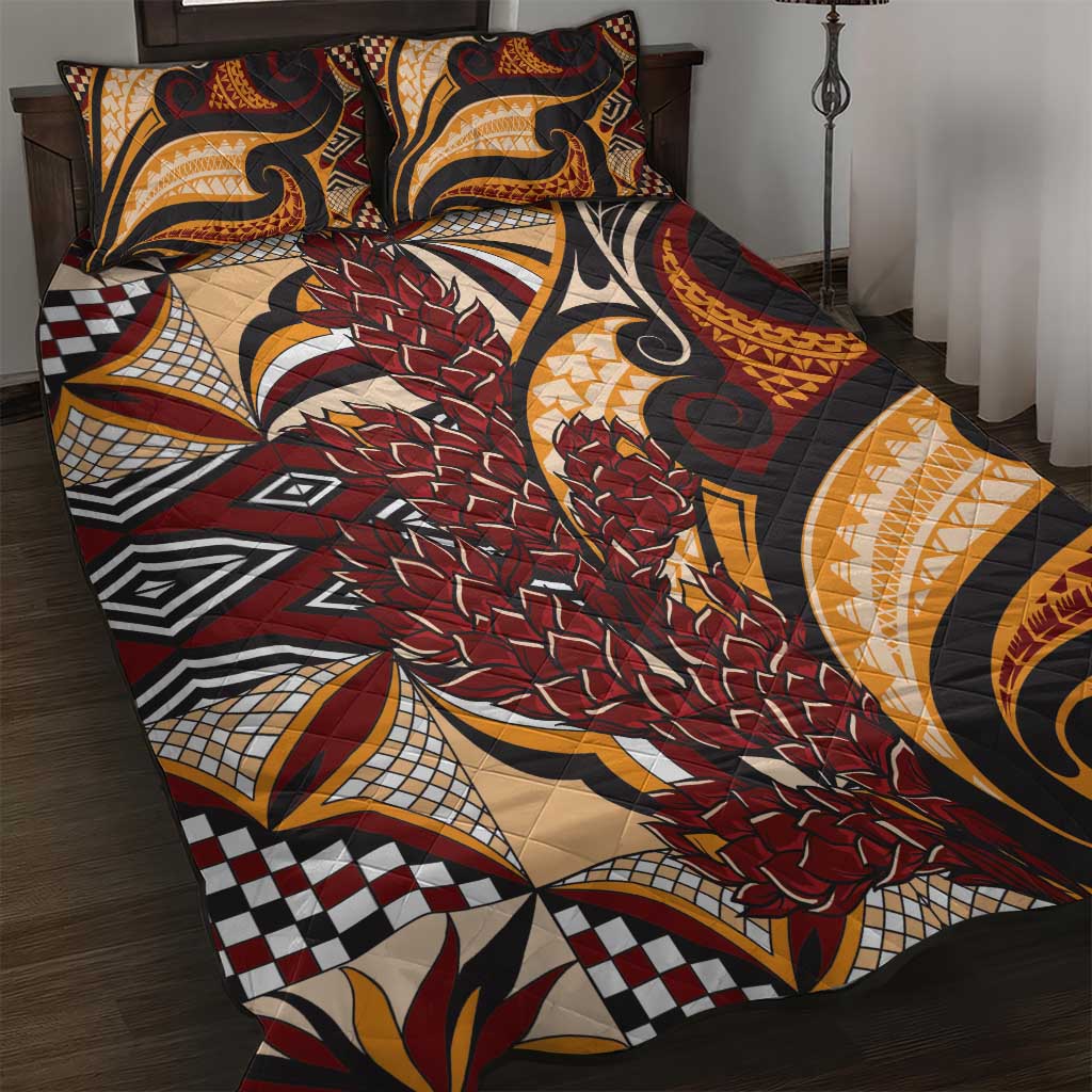 Vintage Samoa Siapo Quilt Bed Set With Teuila Torch Ginger LT9 Art - Polynesian Pride