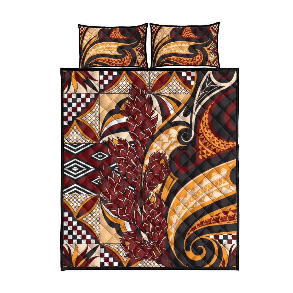 Vintage Samoa Siapo Quilt Bed Set With Teuila Torch Ginger LT9 - Polynesian Pride