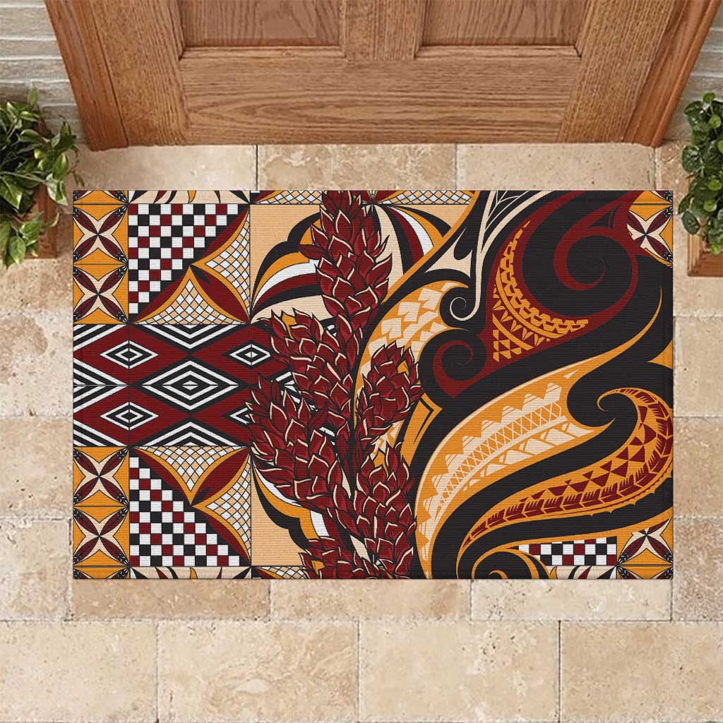 Vintage Samoa Siapo Rubber Doormat With Teuila Torch Ginger LT9 Art - Polynesian Pride