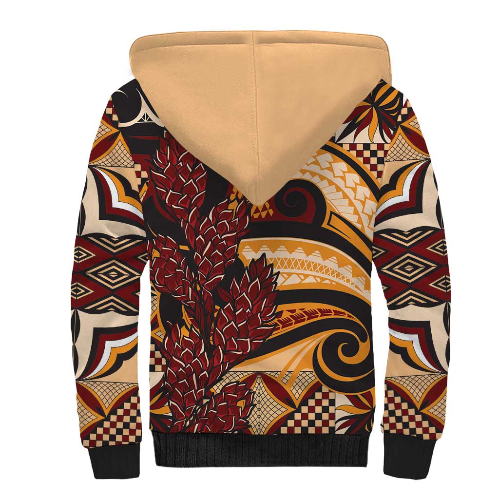 Vintage Samoa Siapo Sherpa Hoodie With Teuila Torch Ginger LT9 - Polynesian Pride