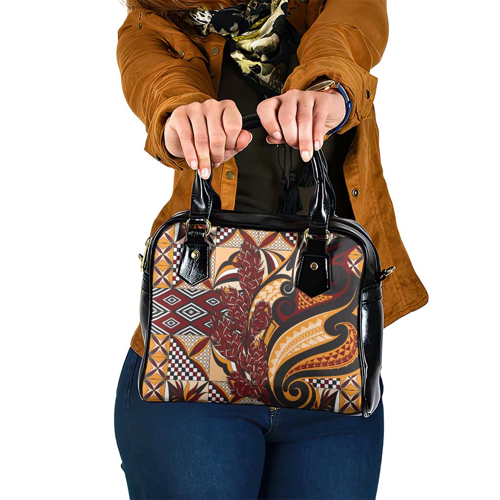 Vintage Samoa Siapo Shoulder Handbag With Teuila Torch Ginger LT9 One Size Art - Polynesian Pride