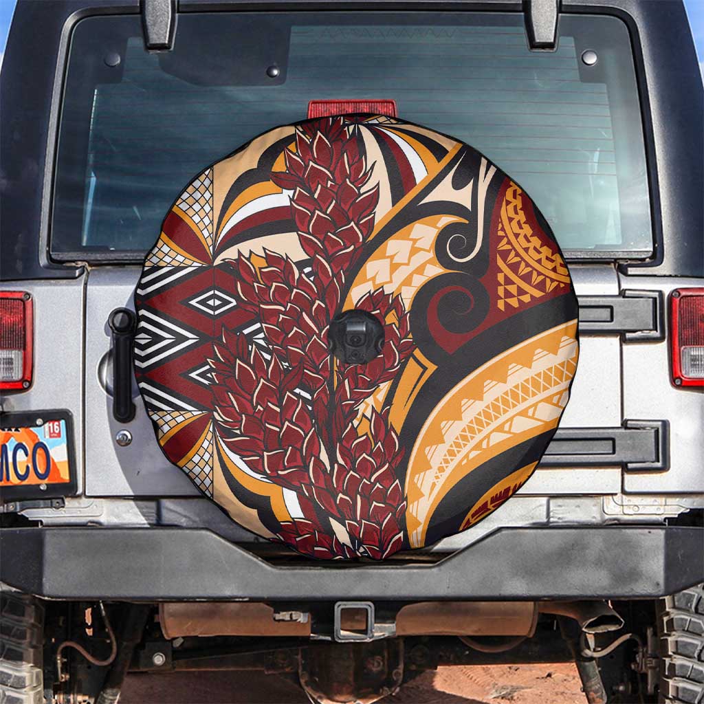 Vintage Samoa Siapo Spare Tire Cover With Teuila Torch Ginger LT9 Art - Polynesian Pride