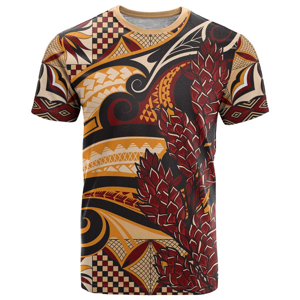 Vintage Samoa Siapo T Shirt With Teuila Torch Ginger LT9 Art - Polynesian Pride