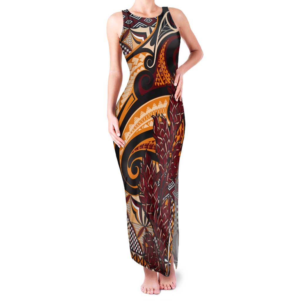 Vintage Samoa Siapo Tank Maxi Dress With Teuila Torch Ginger LT9 Women Art - Polynesian Pride