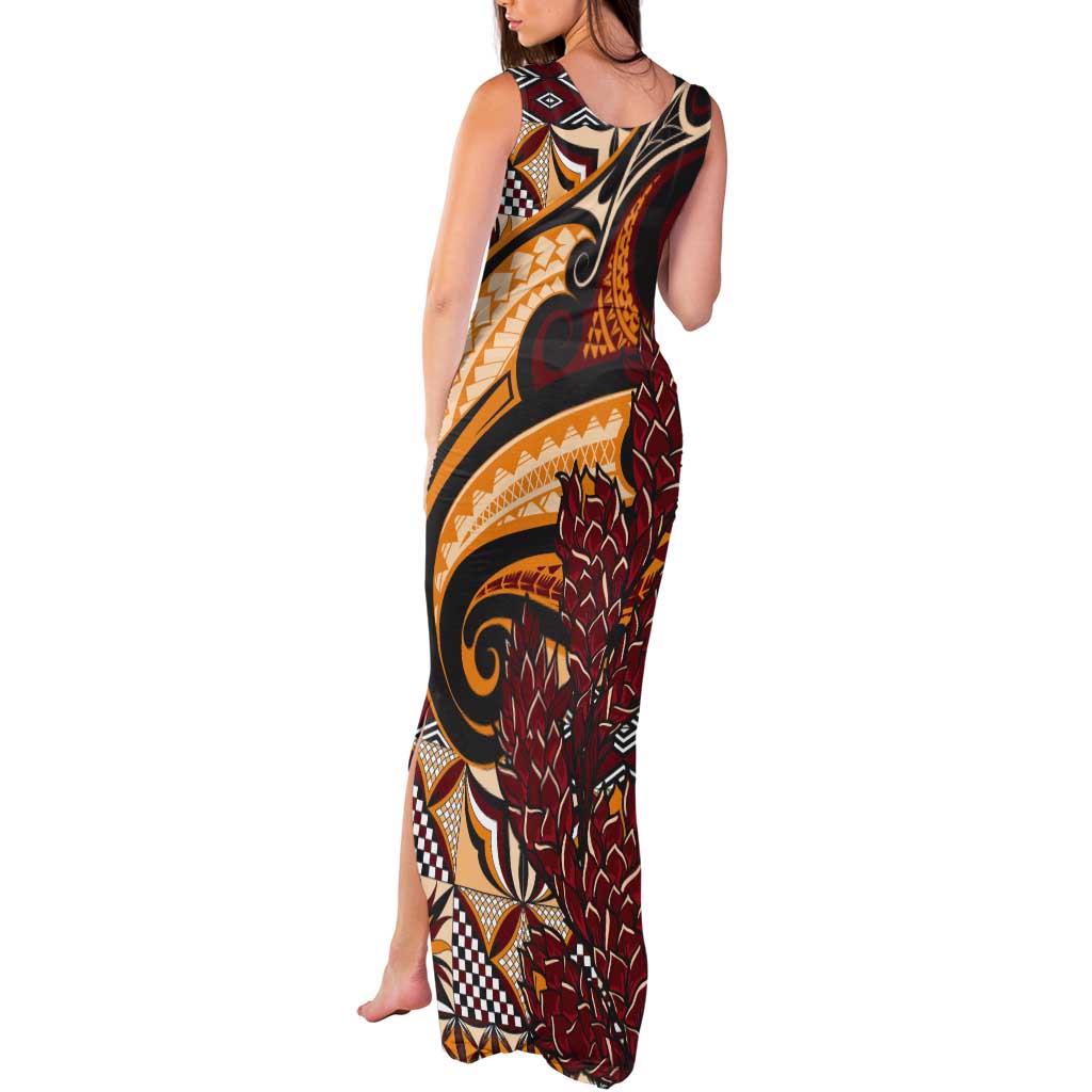 Vintage Samoa Siapo Tank Maxi Dress With Teuila Torch Ginger LT9 - Polynesian Pride