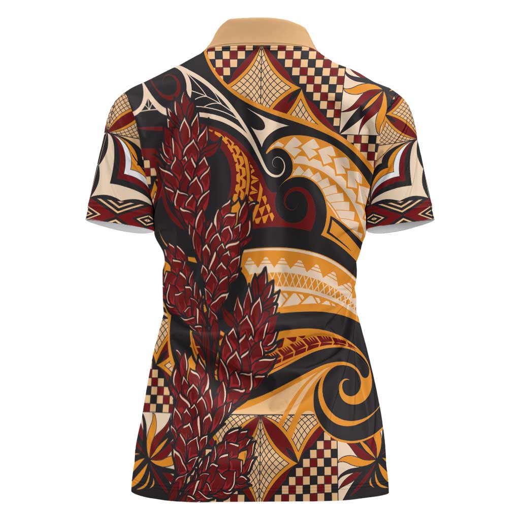Vintage Samoa Siapo Women Polo Shirt With Teuila Torch Ginger LT9 - Polynesian Pride