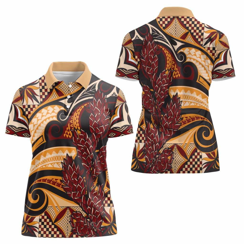 Vintage Samoa Siapo Women Polo Shirt With Teuila Torch Ginger LT9 - Polynesian Pride