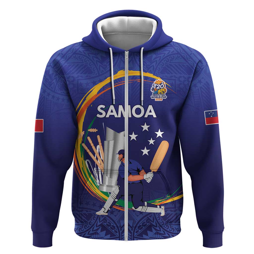 Custom Cricket Samoa East Asia-Pacific Hoodie Samoa Storming the Limits LT9 Zip Hoodie Blue - Polynesian Pride
