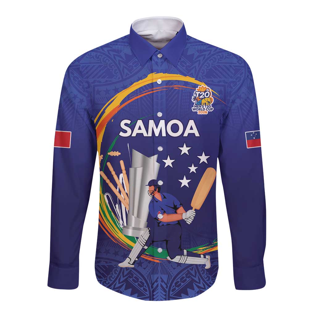 Custom Cricket Samoa East Asia-Pacific Long Sleeve Button Shirt Samoa Storming the Limits LT9 Unisex Blue - Polynesian Pride