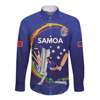 Custom Cricket Samoa East Asia-Pacific Long Sleeve Button Shirt Samoa Storming the Limits LT9 Unisex Blue - Polynesian Pride