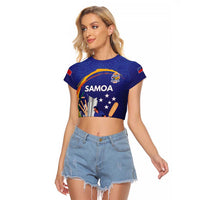 Custom Cricket Samoa East Asia-Pacific Raglan Cropped T Shirt Samoa Storming the Limits LT9 Female Blue - Polynesian Pride