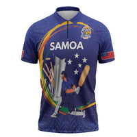 Custom Cricket Samoa East Asia-Pacific Zipper Polo Shirt Samoa Storming the Limits LT9 Blue - Polynesian Pride