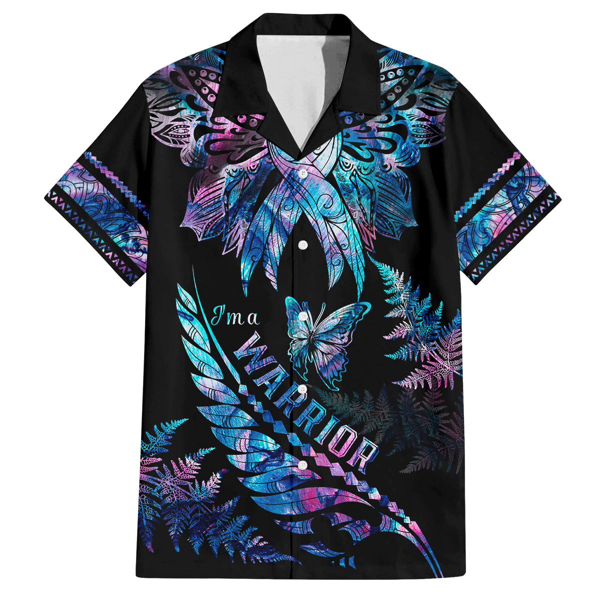 polynesia-ribbon-butterflies-kid-hawaiian-shirt-silver-fern-breast-cancer-with-papua-shell-pattern