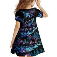 Polynesia Ribbon Butterflies Kid Short Sleeve Dress Silver Fern Breast Cancer With Papua Shell Pattern LT9 - Polynesian Pride