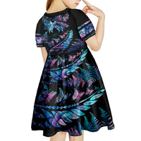 Polynesia Ribbon Butterflies Kid Short Sleeve Dress Silver Fern Breast Cancer With Papua Shell Pattern LT9 - Polynesian Pride