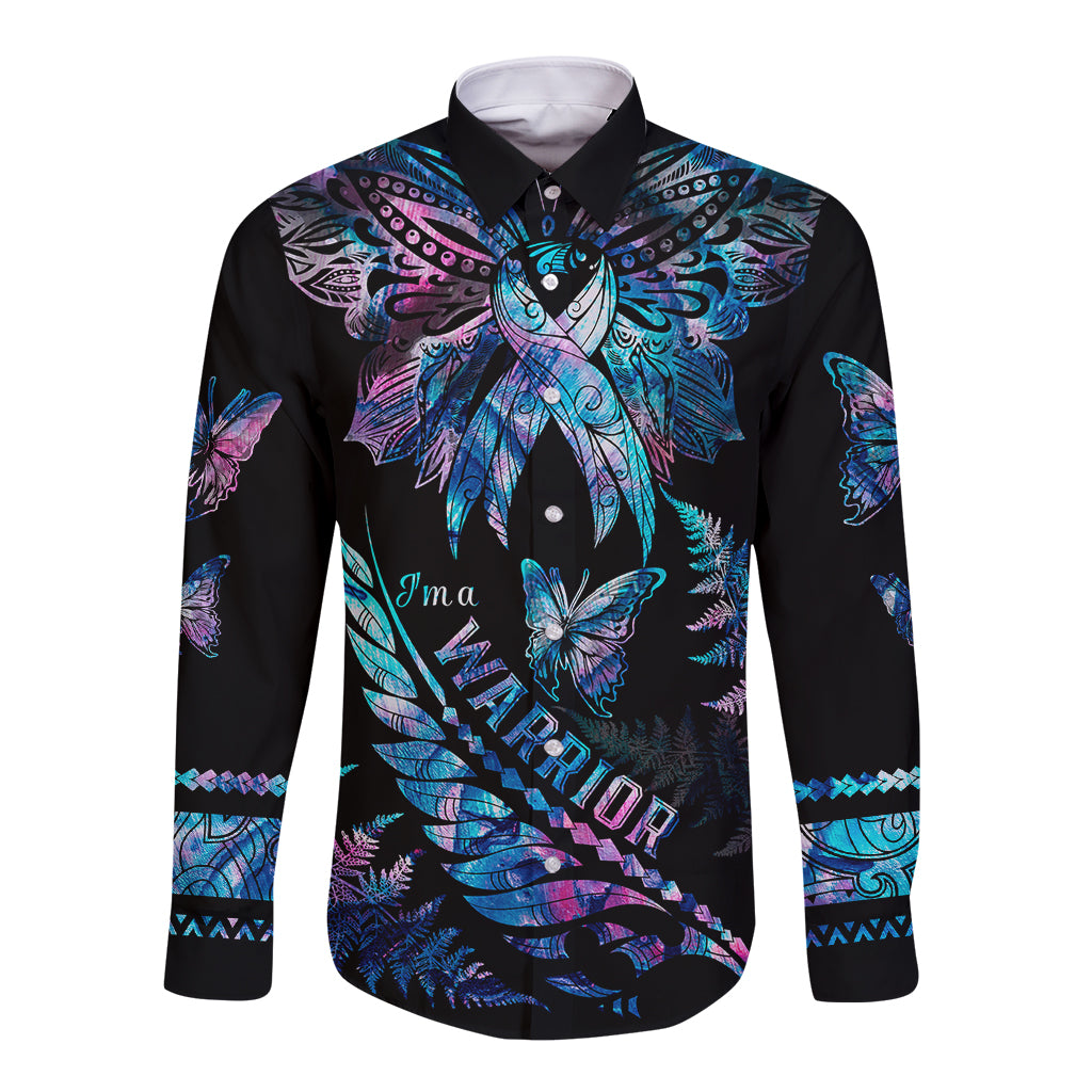 polynesia-ribbon-butterflies-long-sleeve-button-shirt-silver-fern-breast-cancer-with-papua-shell-pattern