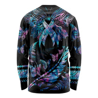 Polynesia Ribbon Butterflies Long Sleeve Shirt Silver Fern Breast Cancer With Papua Shell Pattern LT9 - Polynesian Pride