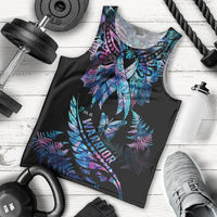 Polynesia Ribbon Butterflies Men Tank Top Silver Fern Breast Cancer With Papua Shell Pattern LT9 Black - Polynesian Pride