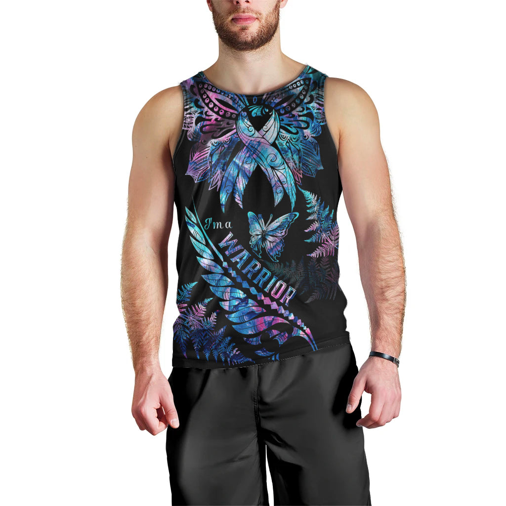 Polynesia Ribbon Butterflies Men Tank Top Silver Fern Breast Cancer With Papua Shell Pattern LT9 - Polynesian Pride