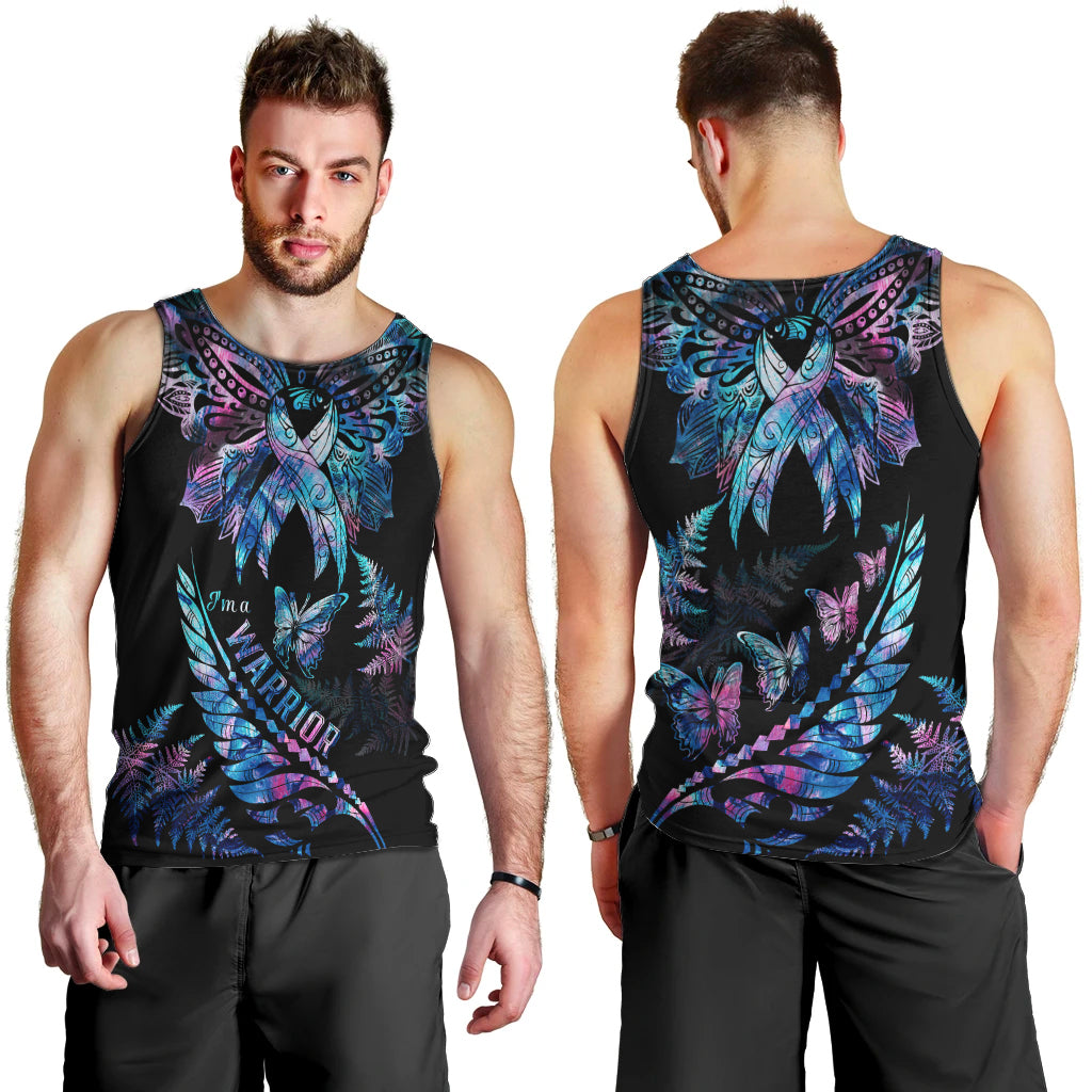 Polynesia Ribbon Butterflies Men Tank Top Silver Fern Breast Cancer With Papua Shell Pattern LT9 - Polynesian Pride