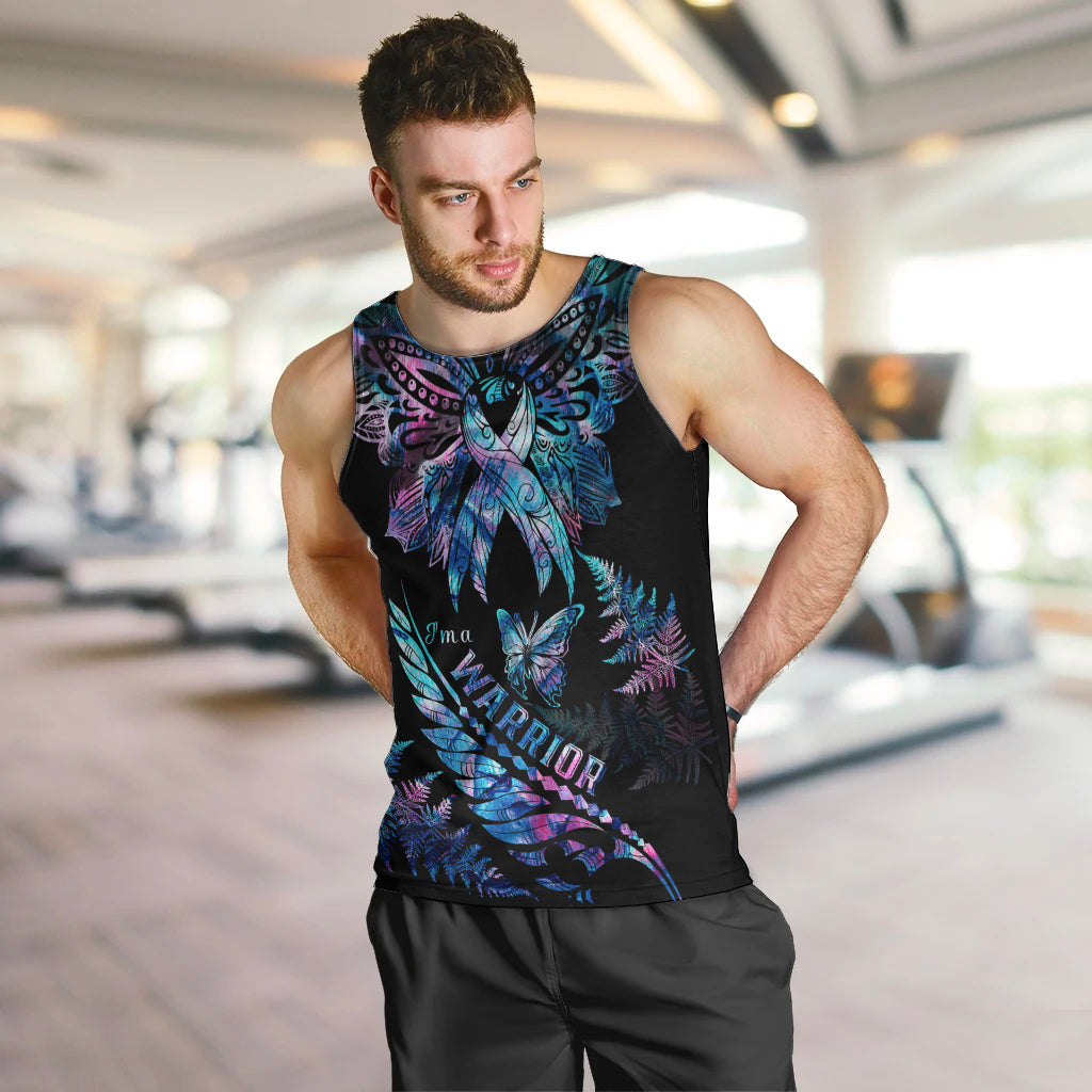 Polynesia Ribbon Butterflies Men Tank Top Silver Fern Breast Cancer With Papua Shell Pattern LT9 - Polynesian Pride